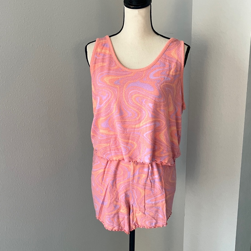 COLSIE Women Two Pieces Coral Print Pijama Set Tank Top and Shorts | L